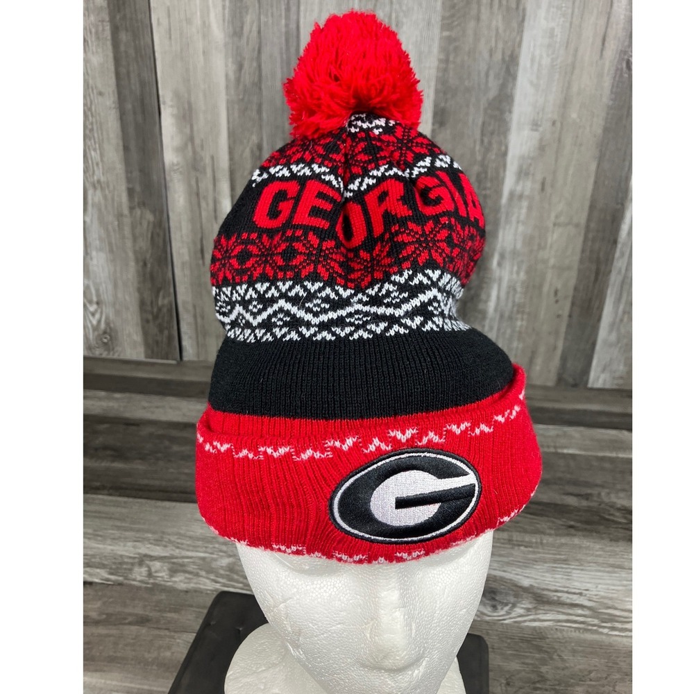 Top of the World Georgia Bulldogs NCAA Knit Pom Beanie Hat Red Black Fair Isle
